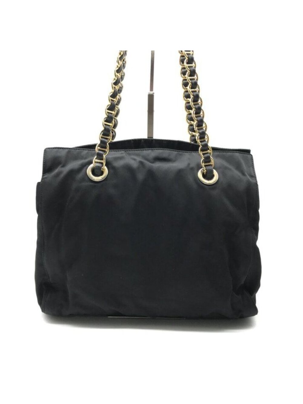 Prada Triangle Logo Nylon Tessuto Chain Shoulder Tote Black Purse - Picture 3 of 10